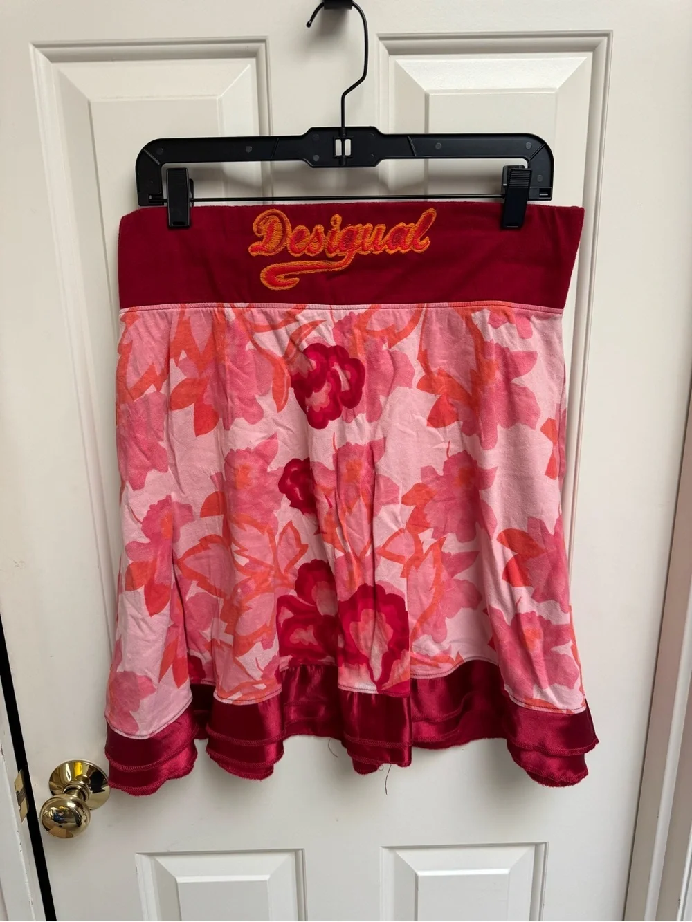 Desigual Pink Red Floral Tiered Skirt